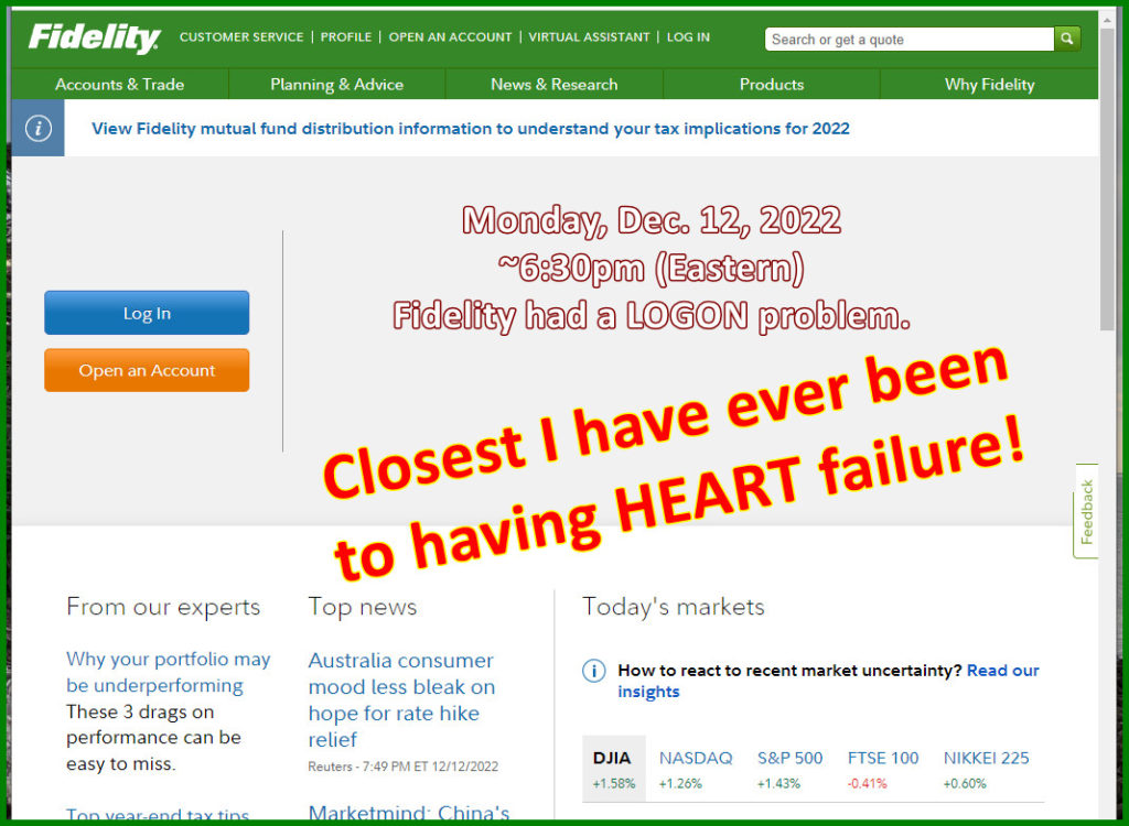 Fidelity Just Had A LOGIN Problem - Phew, It Was NOT Good For My (Poor,  Frail) Heart! - Anura Guruge